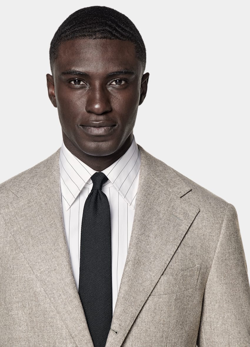 SUITSUPPLY Winter Circular Wool Flannel by Vitale Barberis Canonico, Italy Taupe Relaxed Fit Roma Suit