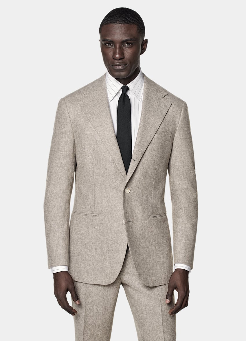 SUITSUPPLY Winter Circular Wool Flannel by Vitale Barberis Canonico, Italy Taupe Relaxed Fit Roma Suit