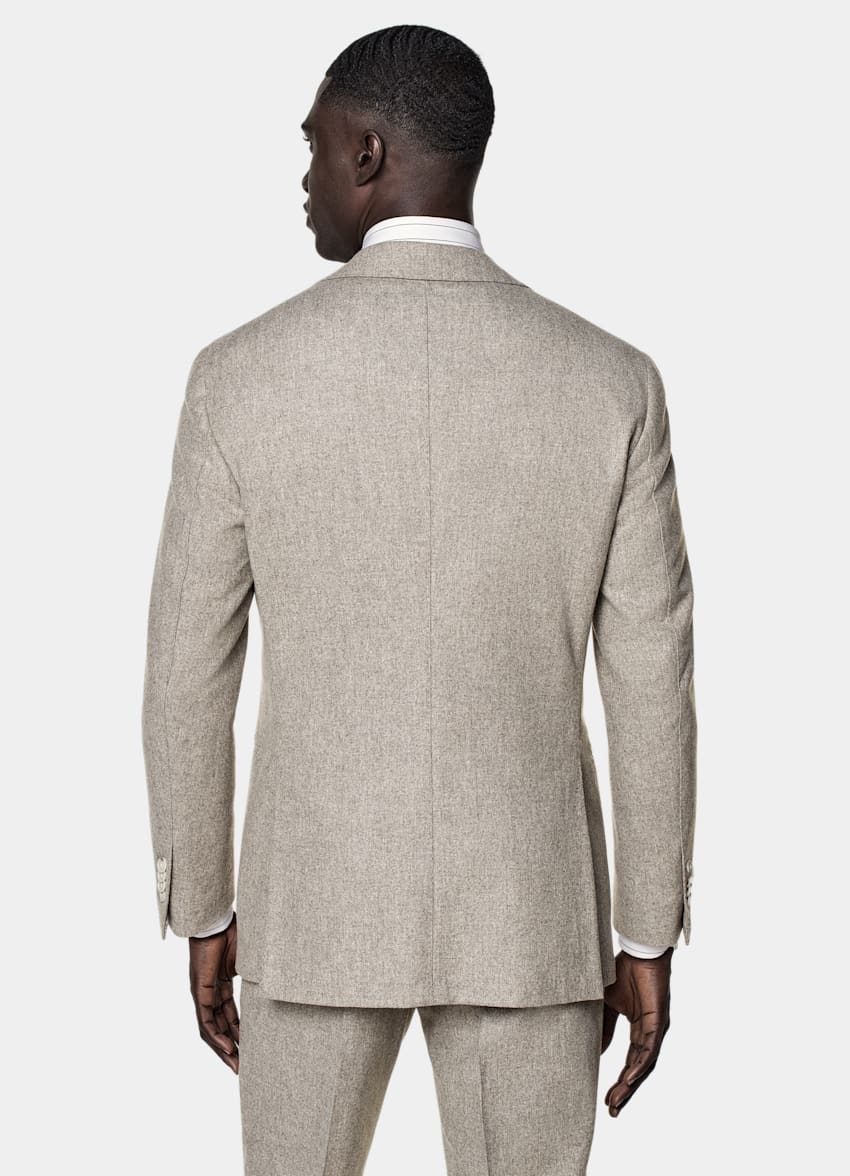 SUITSUPPLY Winter Circular Wool Flannel by Vitale Barberis Canonico, Italy Taupe Relaxed Fit Roma Suit