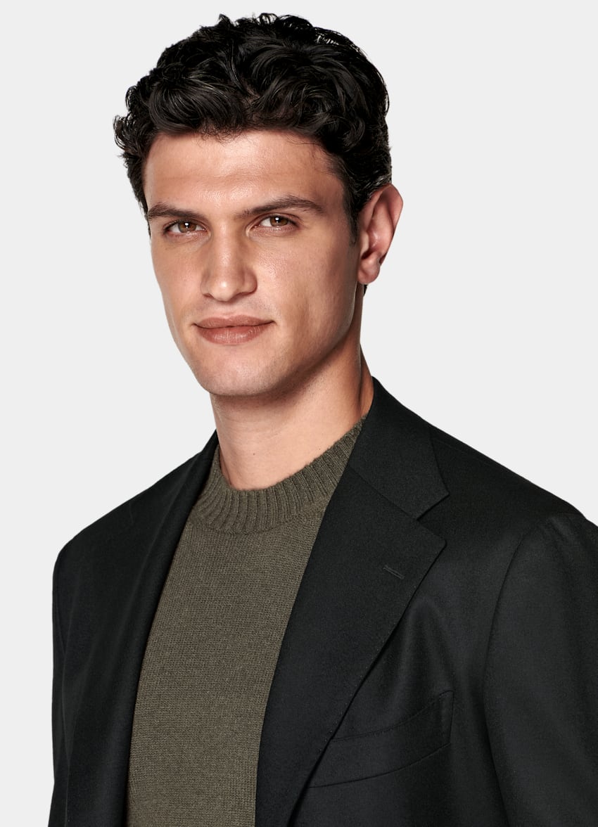 SUITSUPPLY Winter Pure S120's Wool Flannel by Vitale Barberis Canonico, Italy Black Relaxed Fit Roma Suit