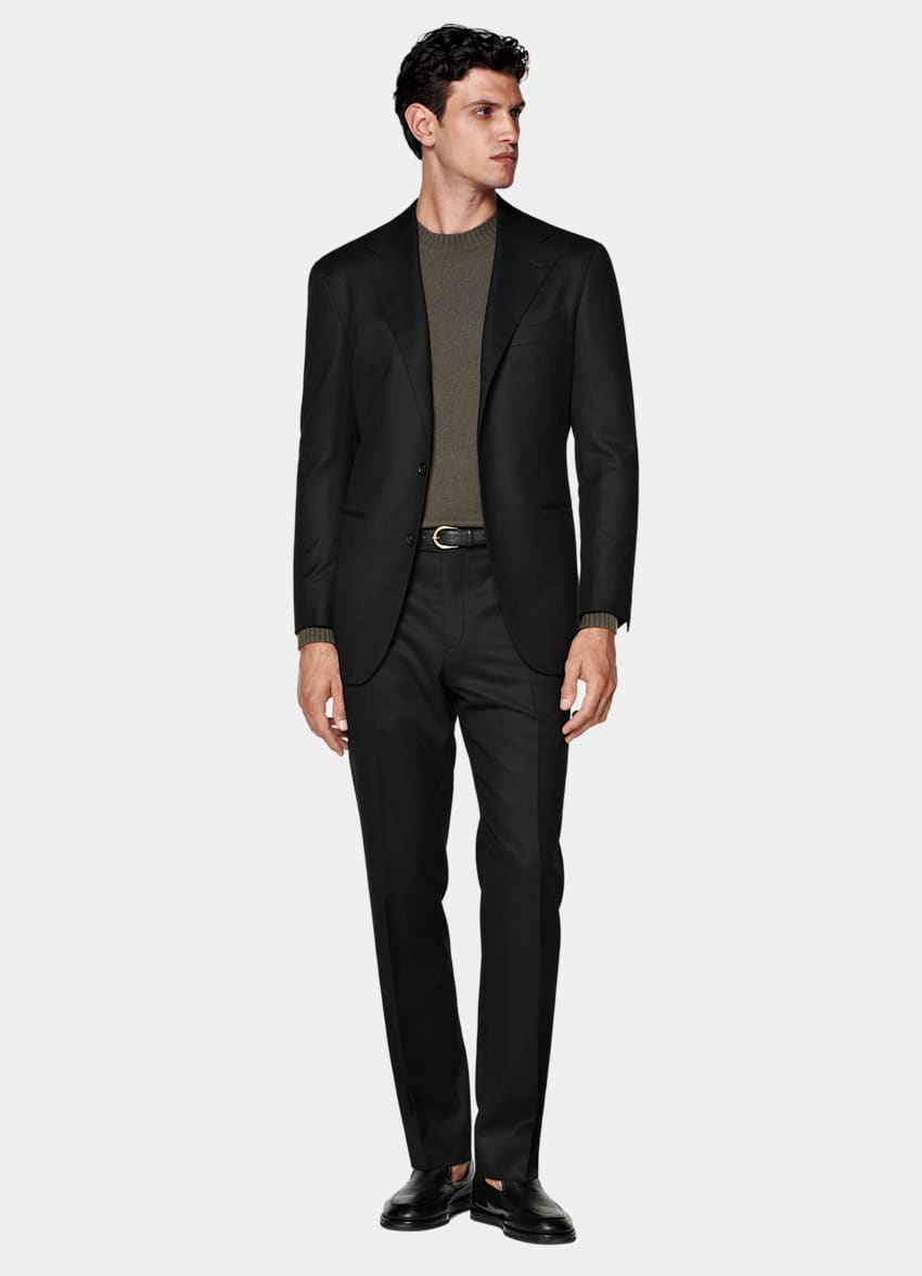 SUITSUPPLY Winter Pure S120's Wool Flannel by Vitale Barberis Canonico, Italy Black Relaxed Fit Roma Suit