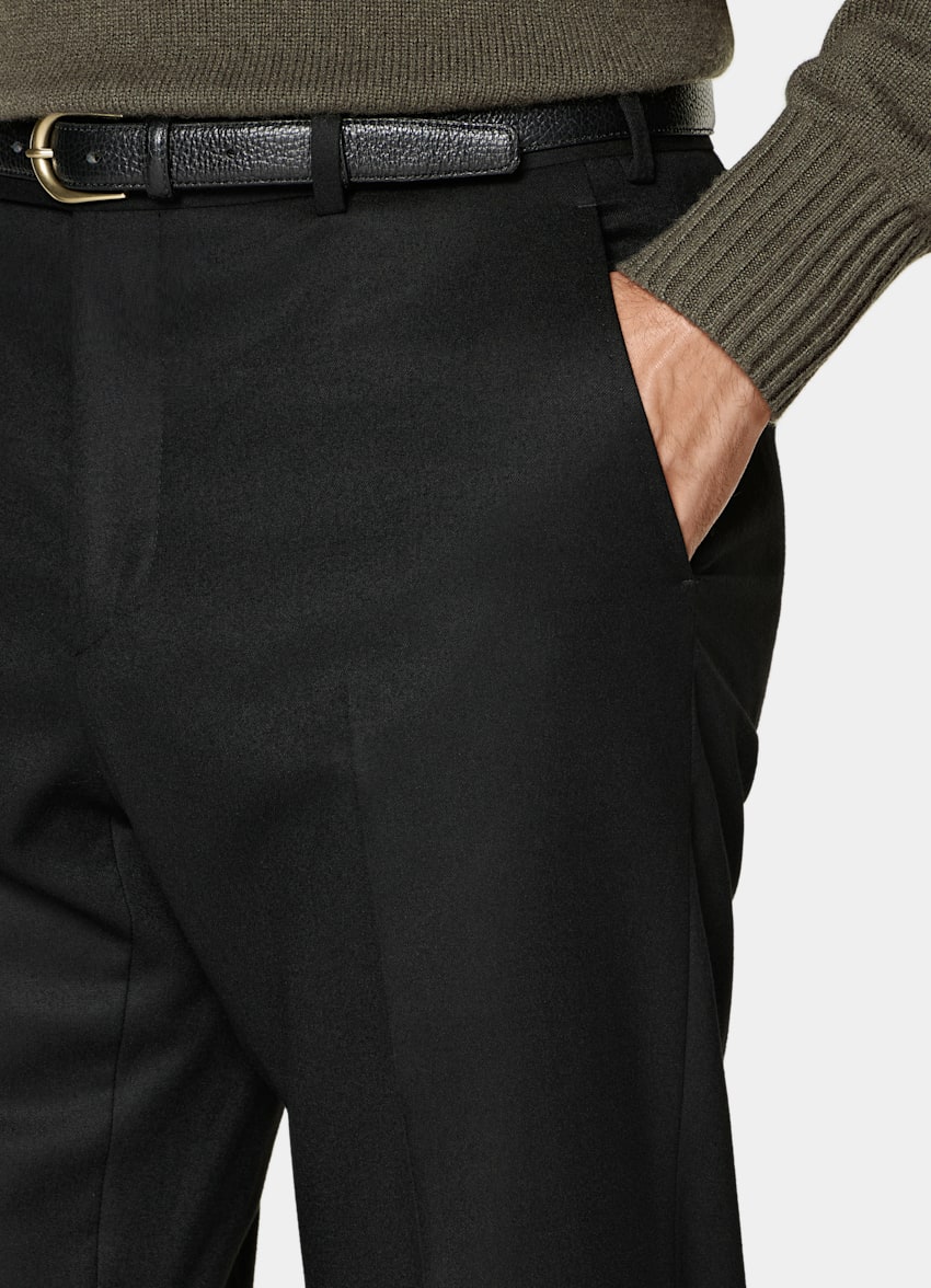 SUITSUPPLY Winter Pure S120's Wool Flannel by Vitale Barberis Canonico, Italy Black Relaxed Fit Roma Suit