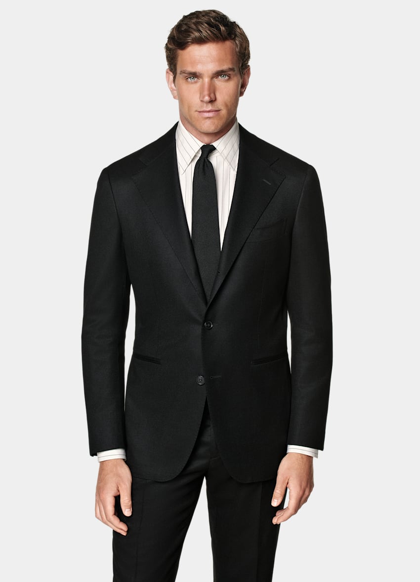 SUITSUPPLY Invierno Franela de pura lana S120s de Vitale Barberis Canonico, Italia Traje Roma negro corte Relaxed