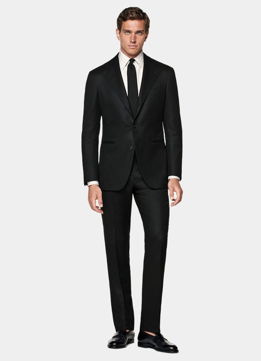 SUITSUPPLY Invierno Franela de pura lana S120s de Vitale Barberis Canonico, Italia Traje Roma negro corte Relaxed