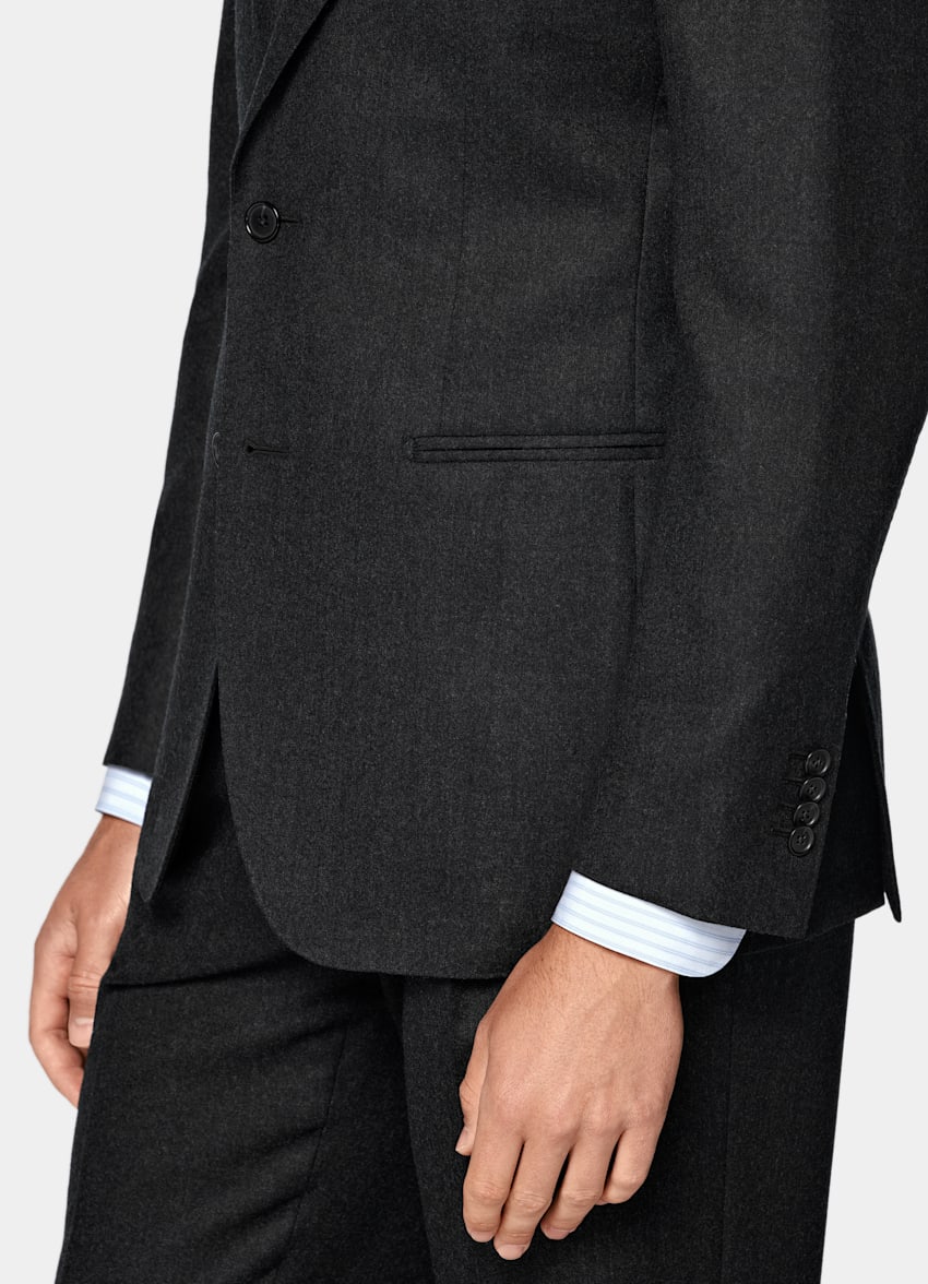 SUITSUPPLY Winter Pure S120's Wool Flannel by Vitale Barberis Canonico, Italy Dark Grey Tailored Fit Havana Suit