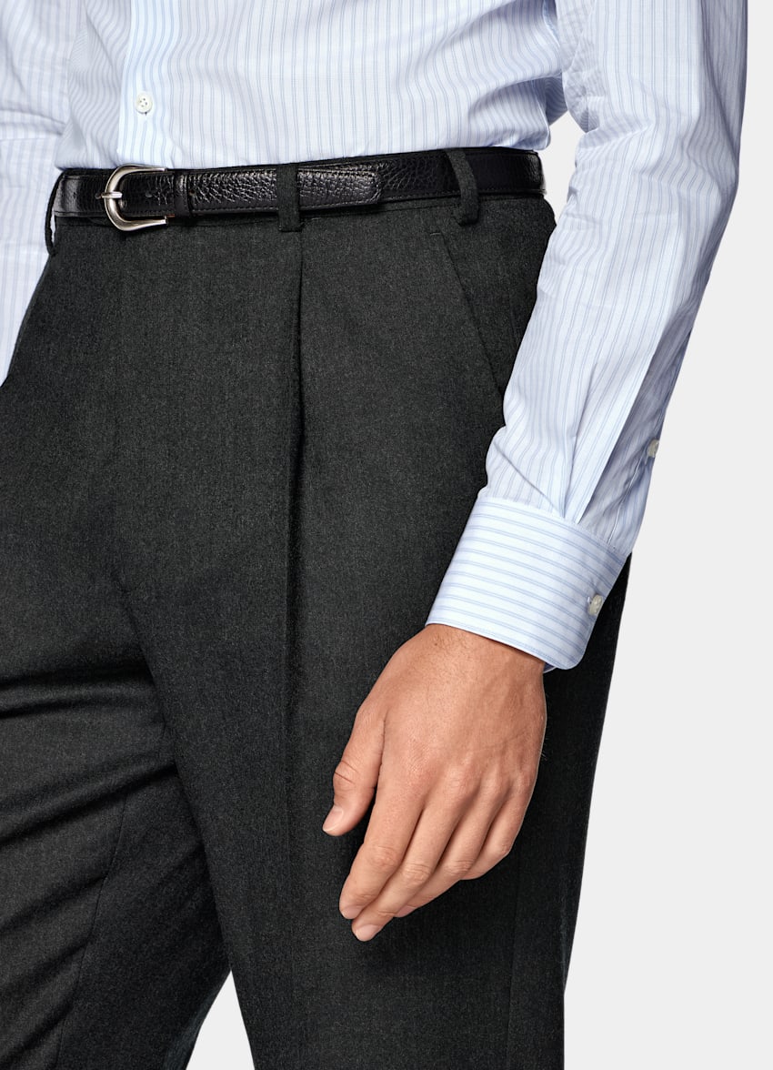 SUITSUPPLY Winter Pure S120's Wool Flannel by Vitale Barberis Canonico, Italy Dark Grey Tailored Fit Havana Suit