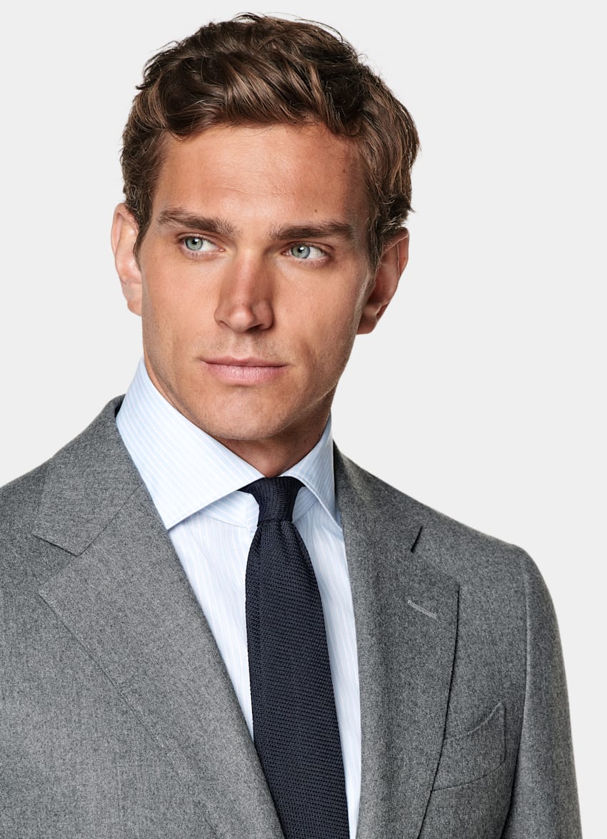 SUITSUPPLY Vinter Ren S120's-ullflanell från Vitale Barberis Canonico, Italien Havana medelgrå kostym med tailored fit