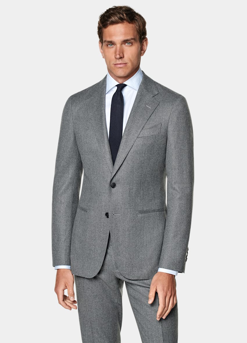 SUITSUPPLY Vinter Ren S120's-ullflanell från Vitale Barberis Canonico, Italien Havana medelgrå kostym med tailored fit