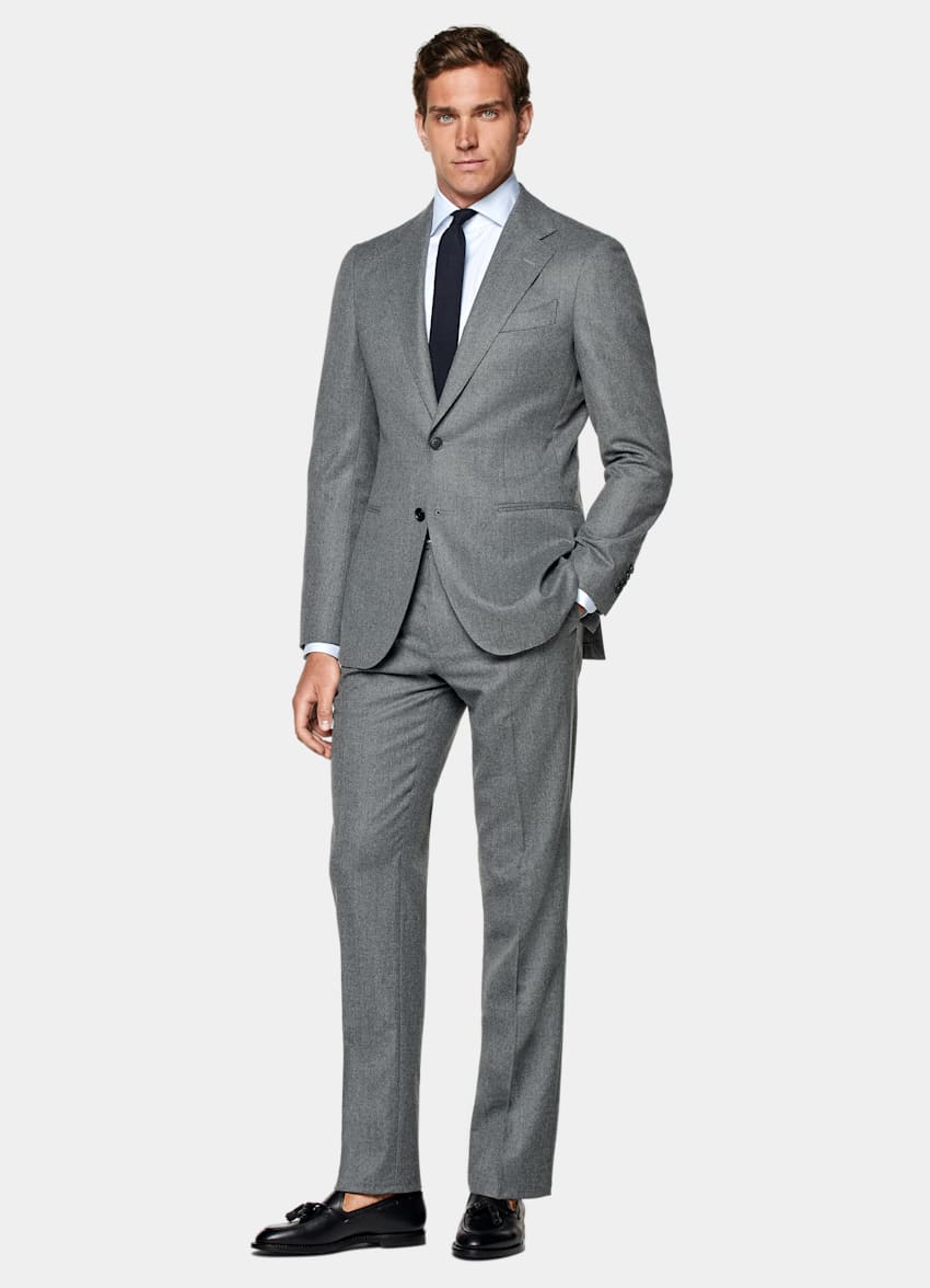 SUITSUPPLY Vinter Ren S120's-ullflanell från Vitale Barberis Canonico, Italien Havana medelgrå kostym med tailored fit