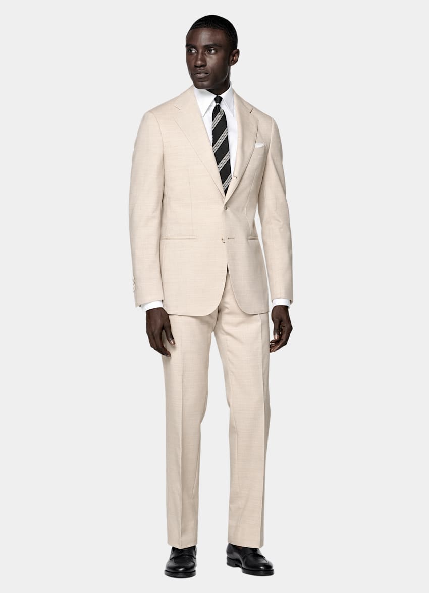 SUITSUPPLY All Season Wrinkle-Free 4-Ply Wool by Rogna, Italy Sand Tailored Fit Havana Suit