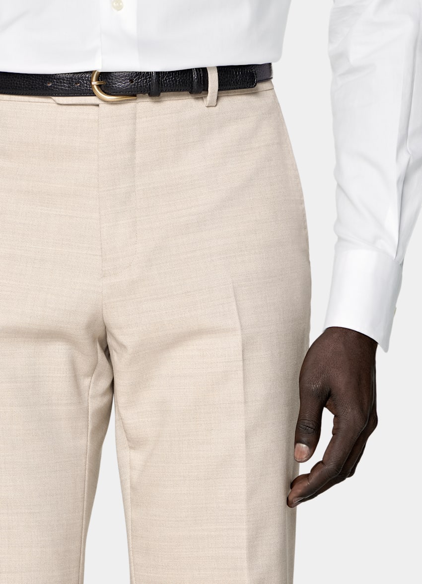 SUITSUPPLY All Season Wrinkle-Free 4-Ply Wool by Rogna, Italy Sand Tailored Fit Havana Suit