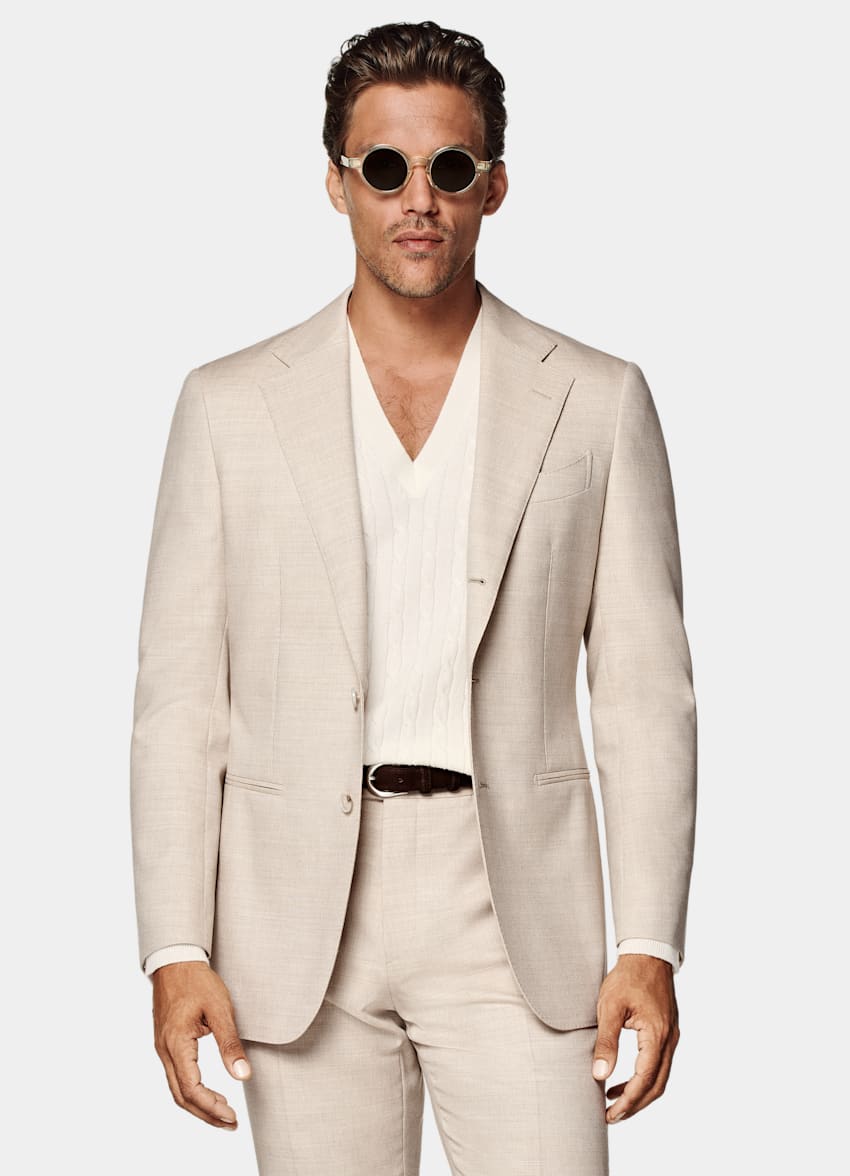 SUITSUPPLY All Season Czysta wełna Traveller 4-Ply od Rogna, Włochy Garnitur Havana tailored fit w kolorze piasku