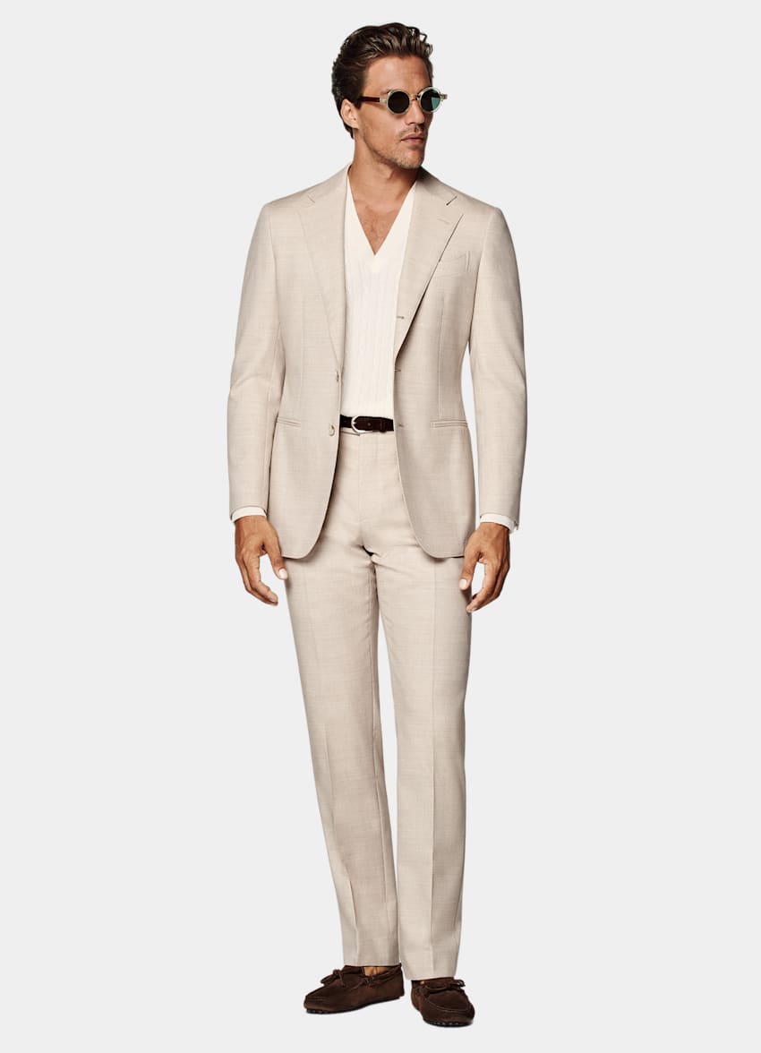 SUITSUPPLY All Season Czysta wełna Traveller 4-Ply od Rogna, Włochy Garnitur Havana tailored fit w kolorze piasku