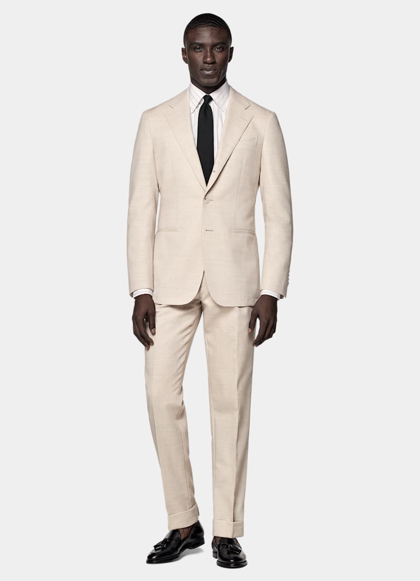 SUITSUPPLY All Season Pure 4-Ply Traveller Wool by Rogna, Italy Sand Tailored Fit Havana Suit