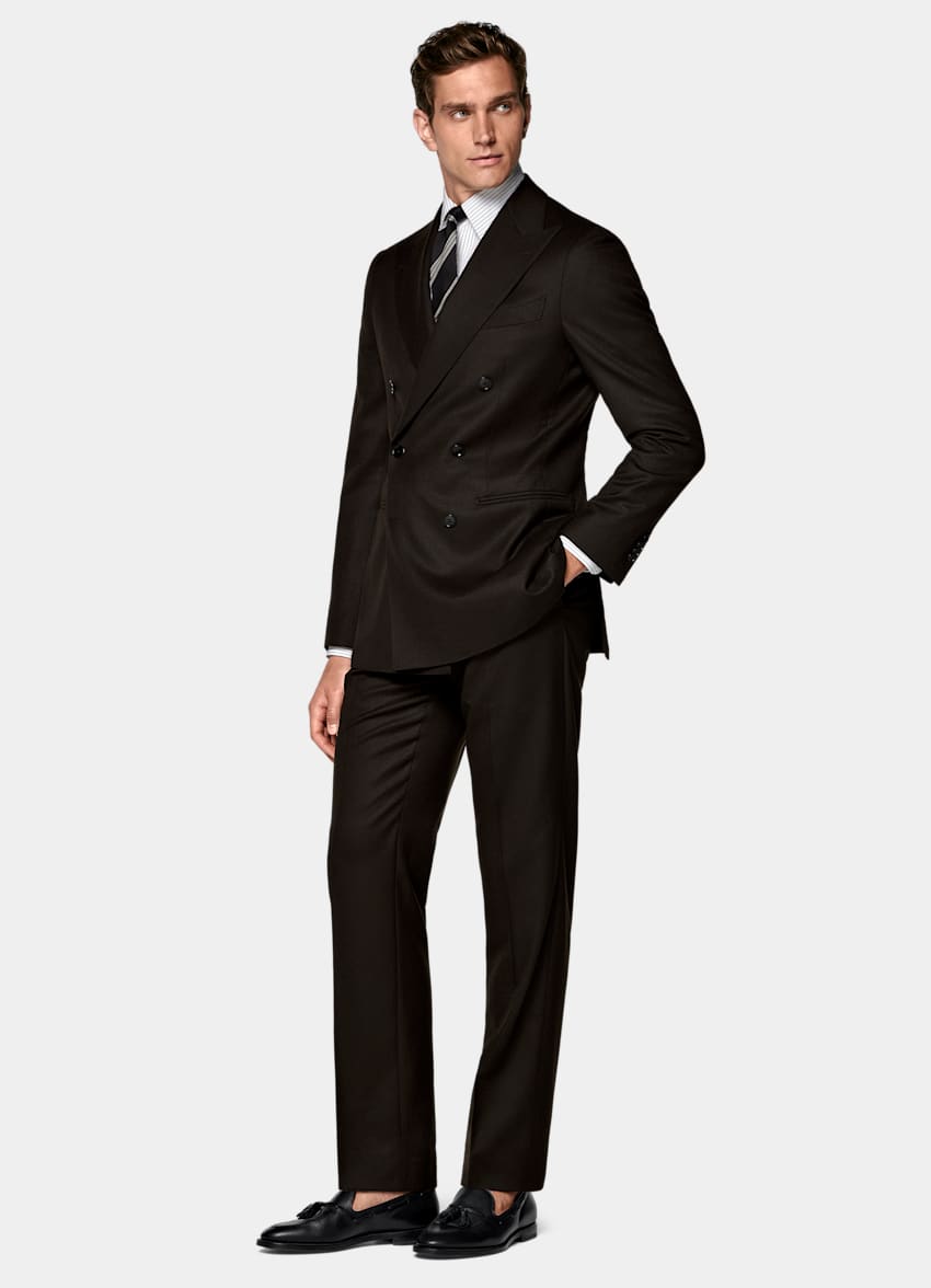 SUITSUPPLY Invierno Franela de pura lana S120s de Vitale Barberis Canonico, Italia Traje Havana marrón oscuro corte Tailored