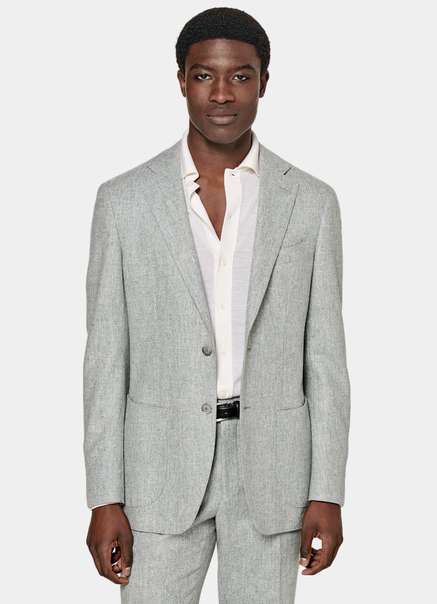 SUITSUPPLY Circular Wool Flannel by Vitale Barberis Canonico, Italy  Light Grey Tailored Fit Havana Suit