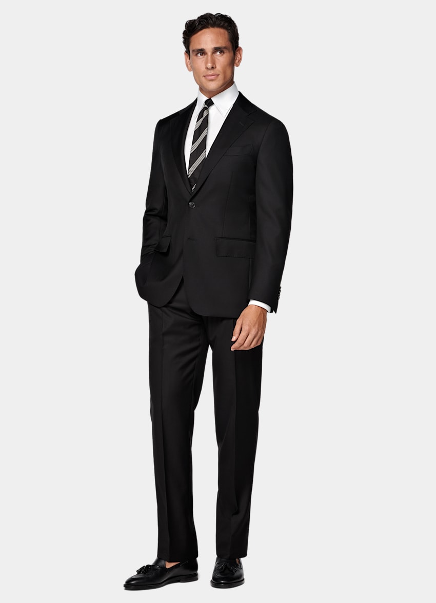 SUITSUPPLY All Season Pure S110's Wool by Vitale Barberis Canonico, Italy Black Tailored Fit Havana Suit