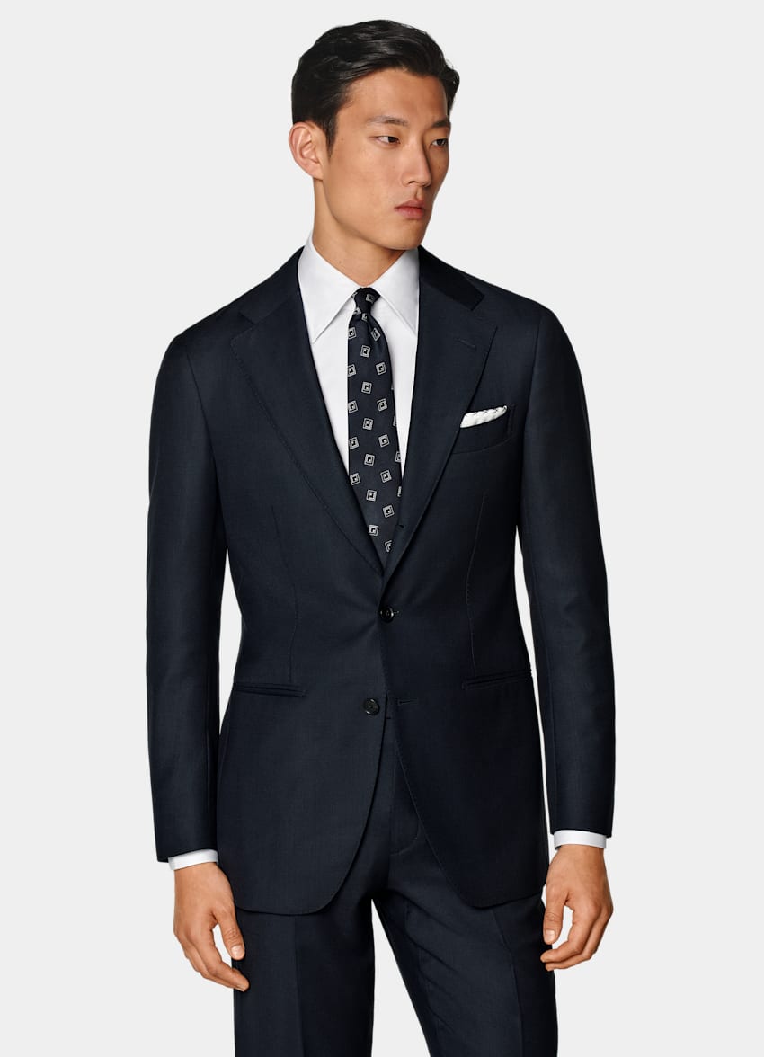 SUITSUPPLY All Season Pura lana S130s de Reda, Italia Traje Havana azul marino corte Tailored