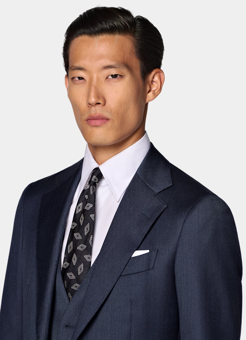 SUITSUPPLY All Season Pure S110's Wool by Vitale Barberis Canonico, Italy Mid Blue Three-Piece Tailored Fit Havana Suit