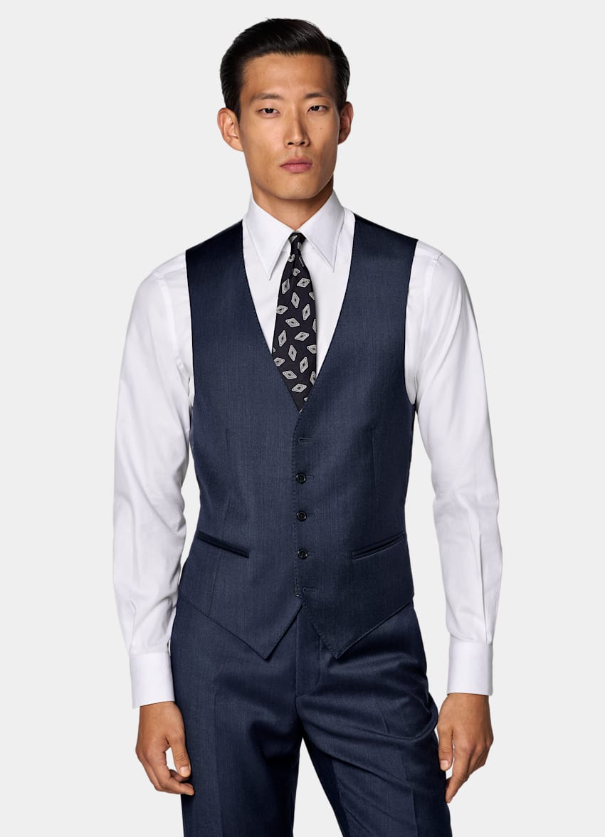 SUITSUPPLY All Season Pure S110's Wool by Vitale Barberis Canonico, Italy Mid Blue Three-Piece Tailored Fit Havana Suit