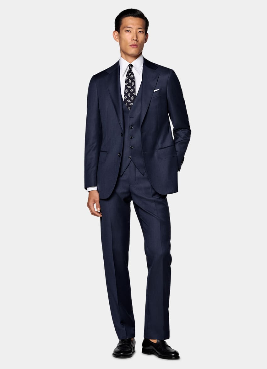 SUITSUPPLY All Season Pure S110's Wool by Vitale Barberis Canonico, Italy Mid Blue Three-Piece Tailored Fit Havana Suit