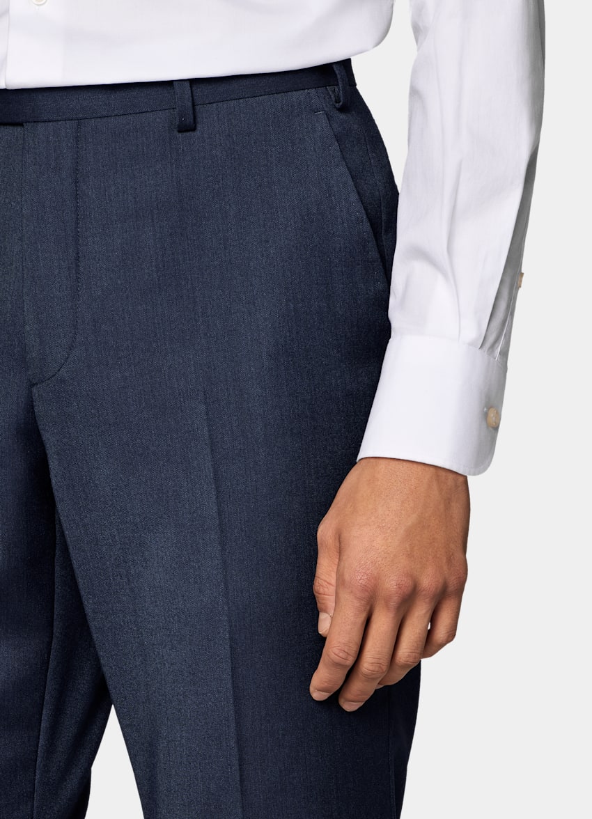 SUITSUPPLY All Season Pure S110's Wool by Vitale Barberis Canonico, Italy Mid Blue Three-Piece Tailored Fit Havana Suit