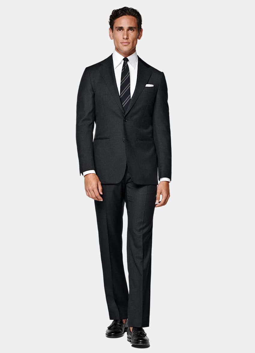 SUITSUPPLY All Season Pure Wool by Reda, Italy Dark Grey Perennial Tailored Fit Havana Suit