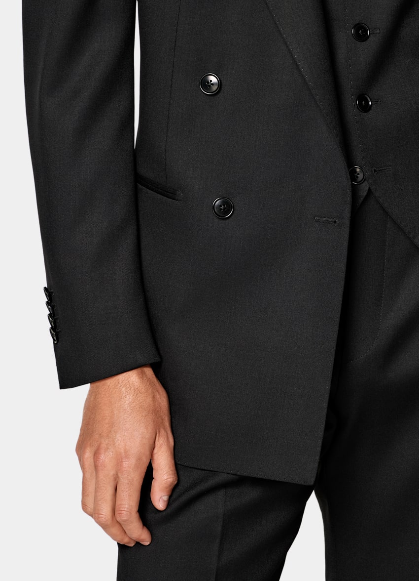 SUITSUPPLY All Season Wool Mohair by Vitale Barberis Canonico, Italy Black Three-Piece Relaxed Fit Roma Suit