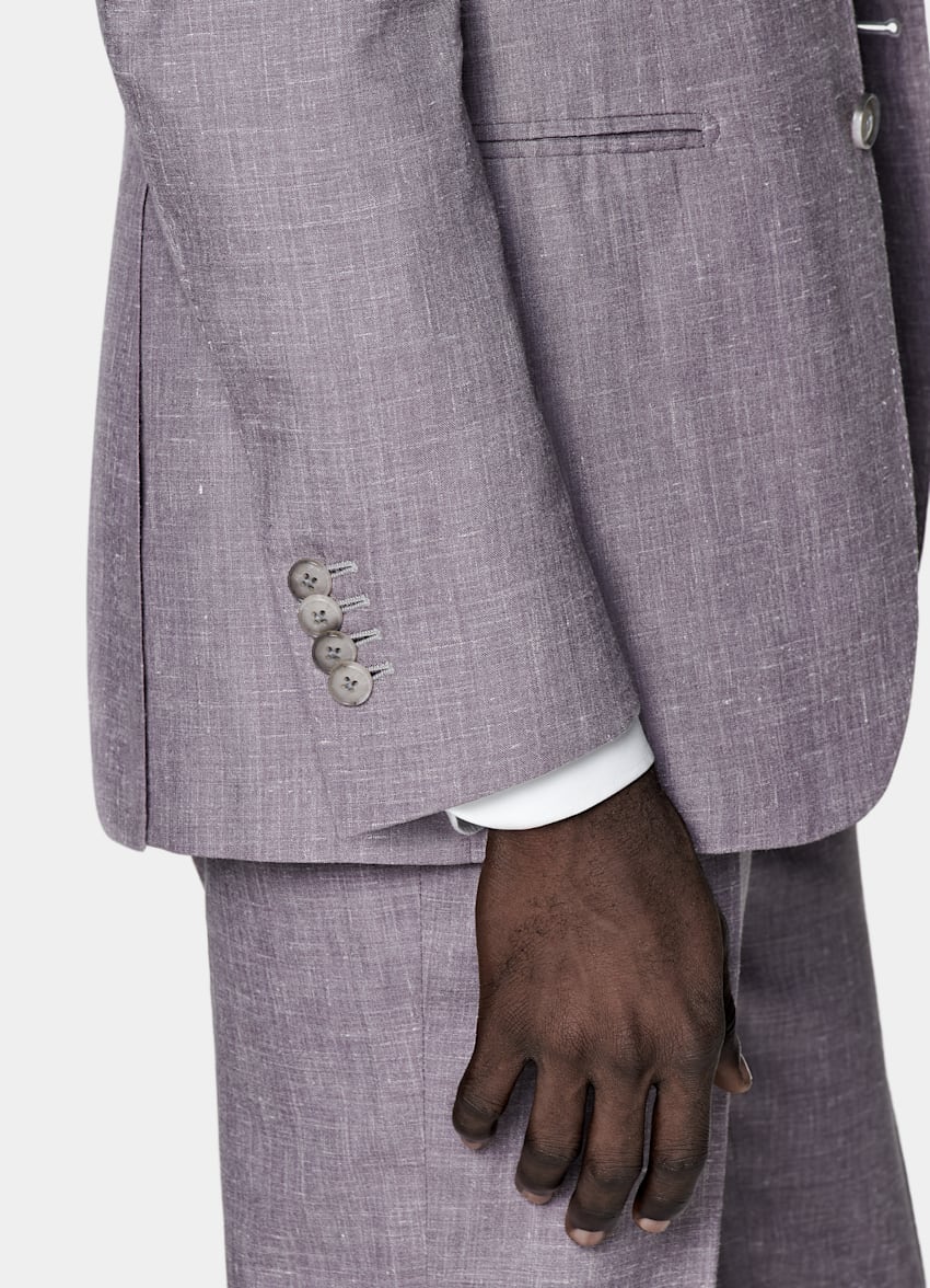 SUITSUPPLY Wool Silk Linen by Rogna, Italy Purple Three-Piece Lazio Suit