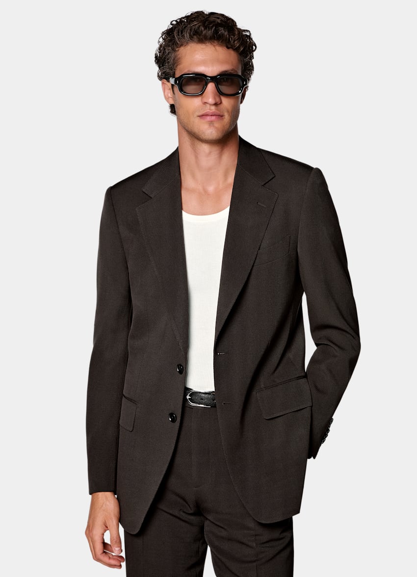 SUITSUPPLY All Season Wrinkle-Free 4-Ply Wool van Rogna, Itali&euml; Dark Brown Tailored Fit Milano Suit