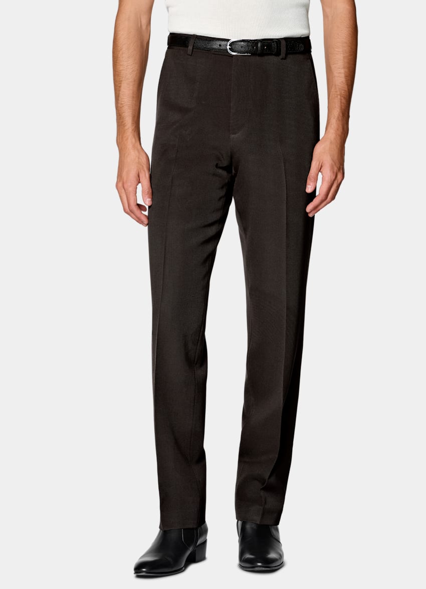 SUITSUPPLY All Season Wrinkle-Free 4-Ply Wool van Rogna, Itali&euml; Dark Brown Tailored Fit Milano Suit