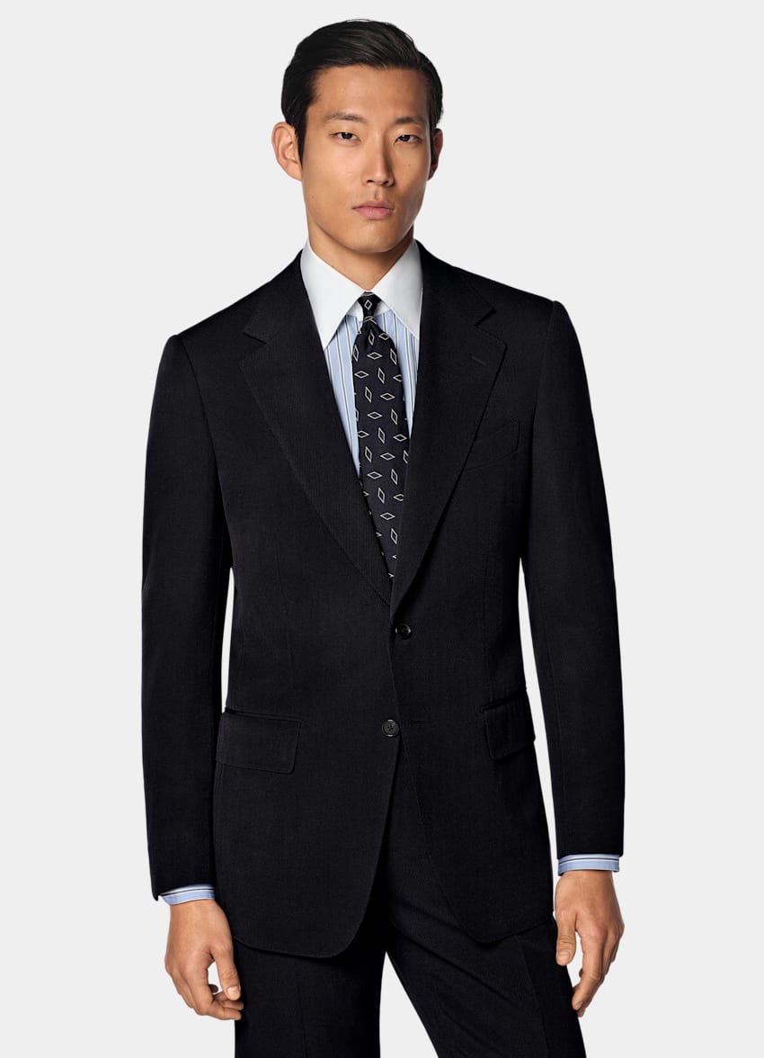 SUITSUPPLY All Season Wrinkle-Free 4-Ply Wool by Rogna, Italy Navy Tailored Fit Milano Suit
