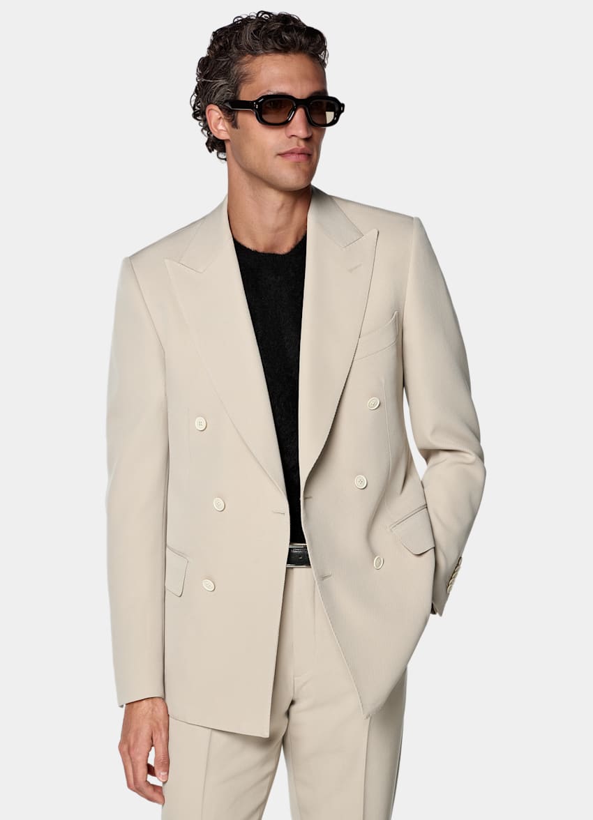 SUITSUPPLY All Season Wrinkle-Free 4-Ply Wool by Rogna, Italy Light Brown Tailored Fit Milano Suit