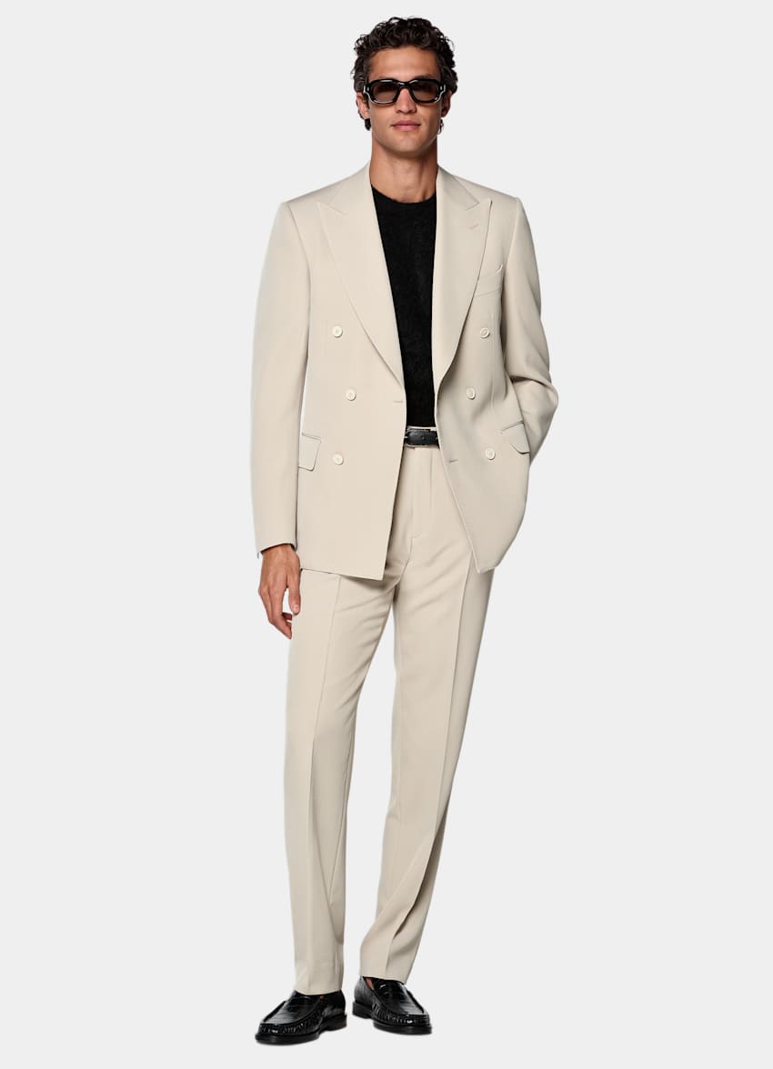 SUITSUPPLY All Season Wrinkle-Free 4-Ply Wool by Rogna, Italy Light Brown Tailored Fit Milano Suit