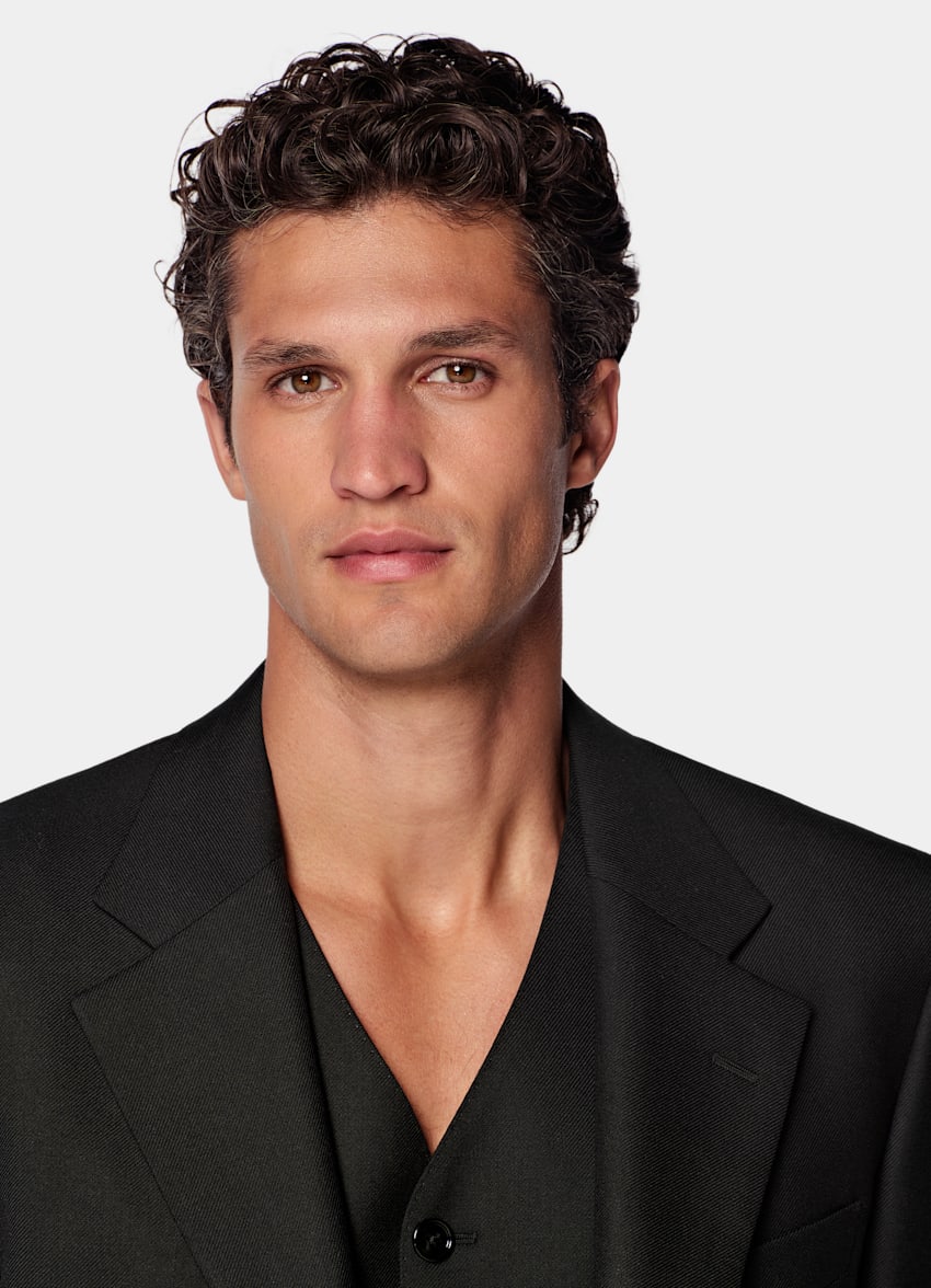 SUITSUPPLY All Season Wool Mohair by Rogna, Italy Black Relaxed Fit Roma Suit