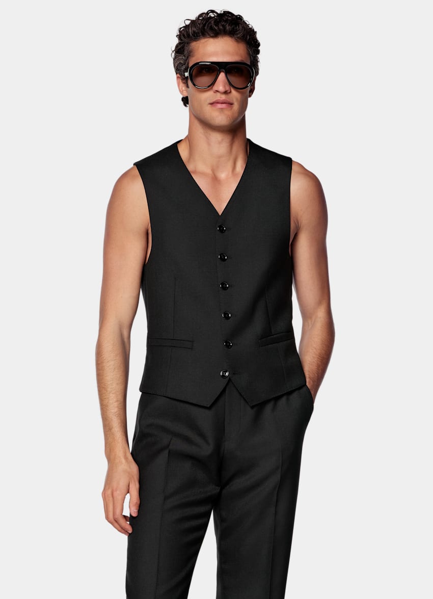 SUITSUPPLY All Season Wool Mohair by Rogna, Italy Black Relaxed Fit Roma Suit