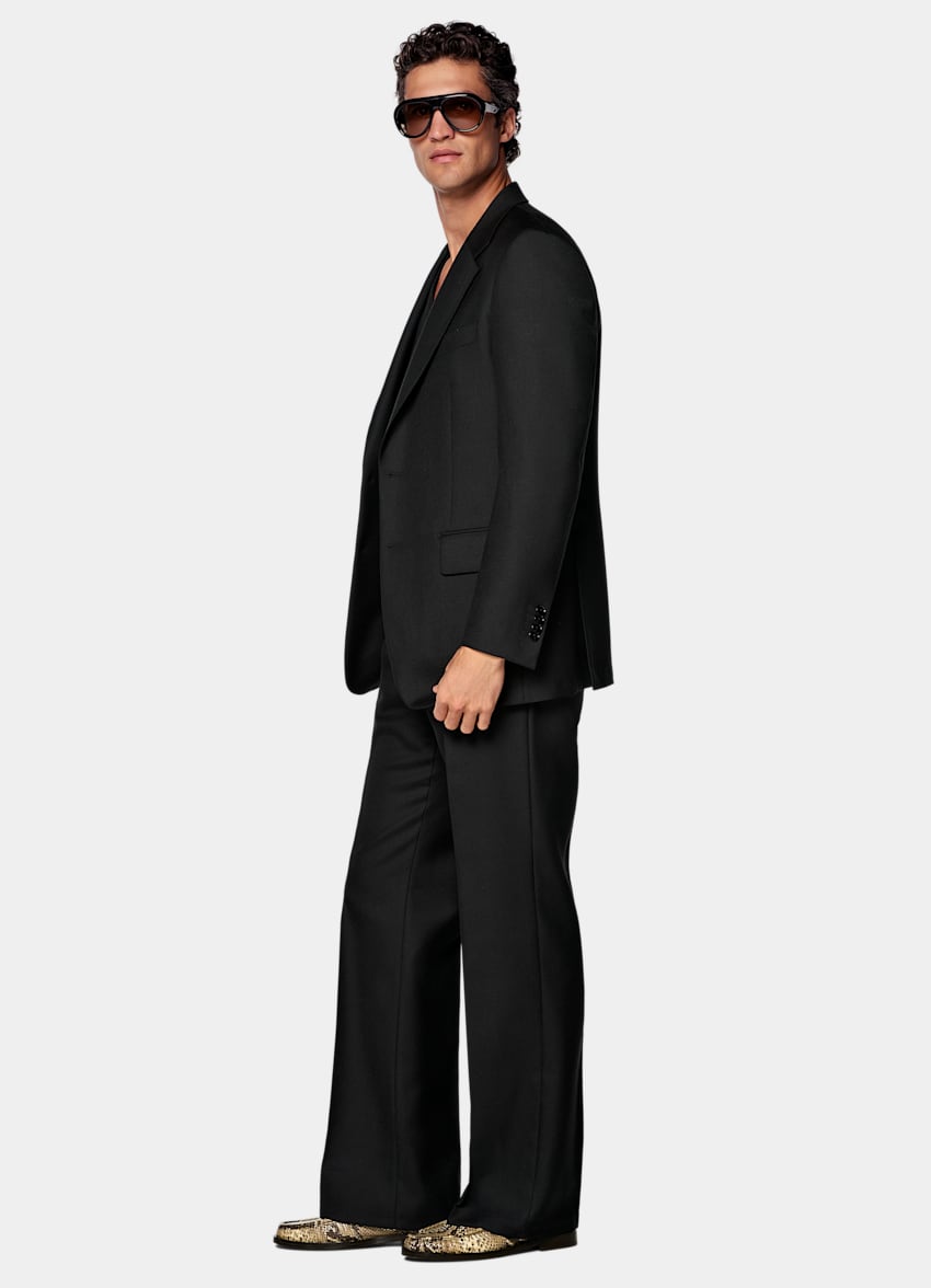 SUITSUPPLY All Season Wool Mohair by Rogna, Italy Black Relaxed Fit Roma Suit