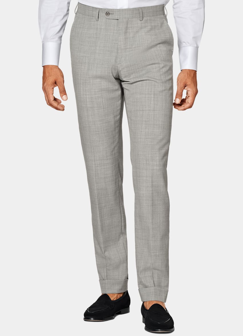 SUITSUPPLY Pure S120's Tropical Wool by Vitale Barberis Canonico, Italy Light Grey Three-Piece Tailored Fit Havana Suit