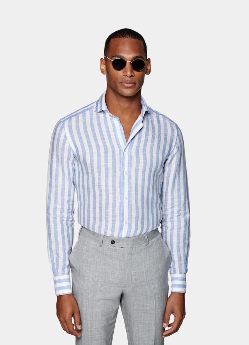 Light Blue Stripe Slim Fit Shirt | Pure Linen | Suitsupply Online Store