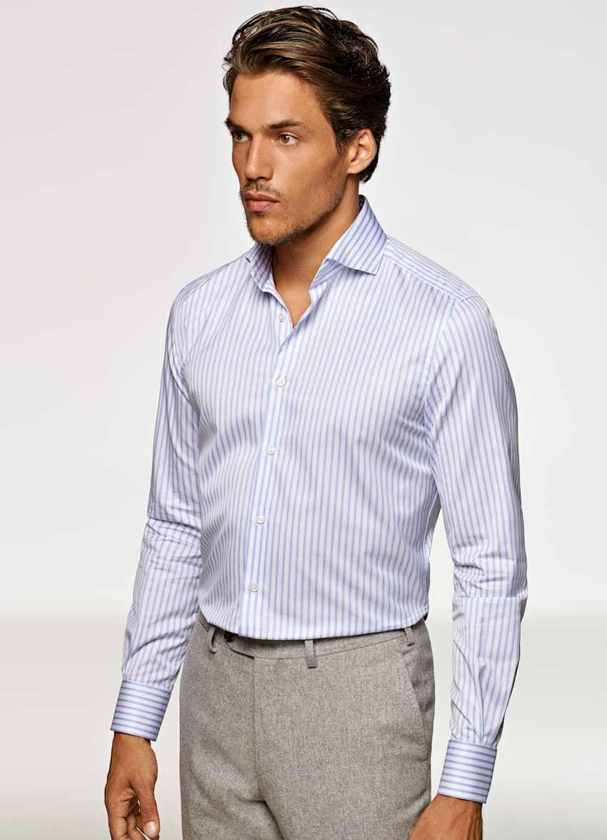 Light Blue Stripe Slim Fit Shirt | Egyptian Cotton | Suitsupply Online ...