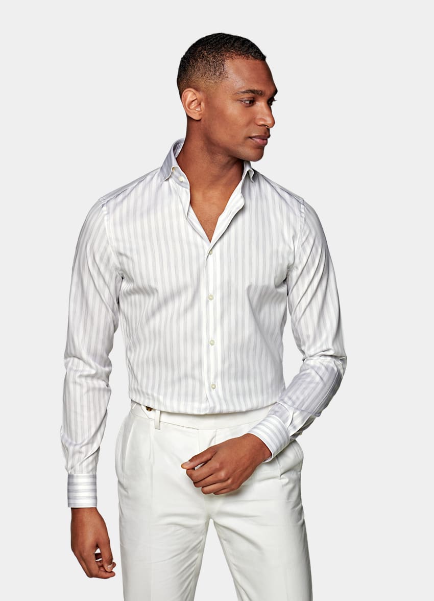 Light Grey Striped Extra Slim Fit Shirt | Cotton Lyocell | Suitsupply ...