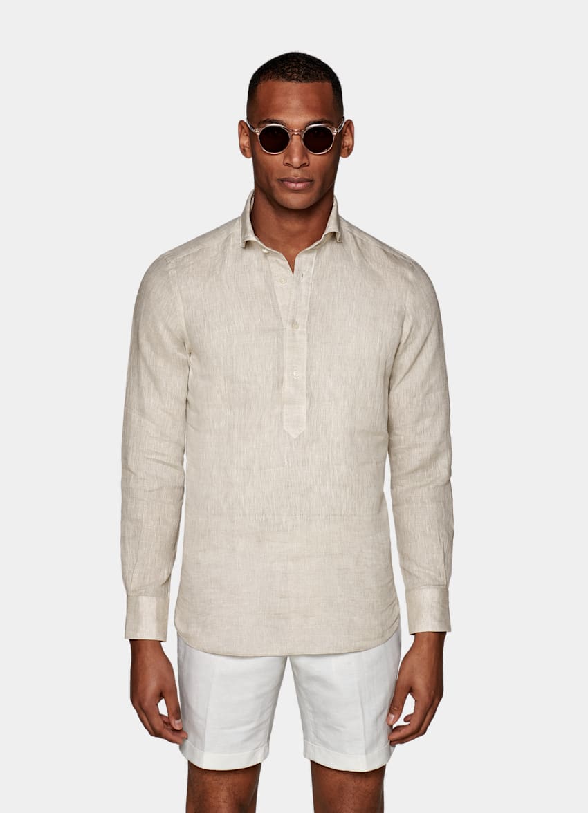 Light Brown Extra Slim Fit Popover | Pure Linen Popover | Suitsupply ...