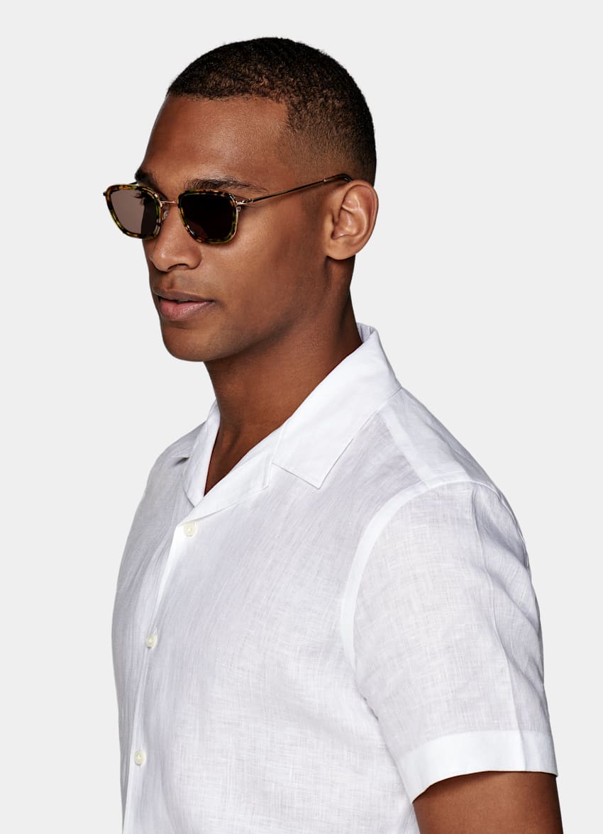 White Slim Fit Short Sleeve Shirt Pure Linen Suitsupply Online Store