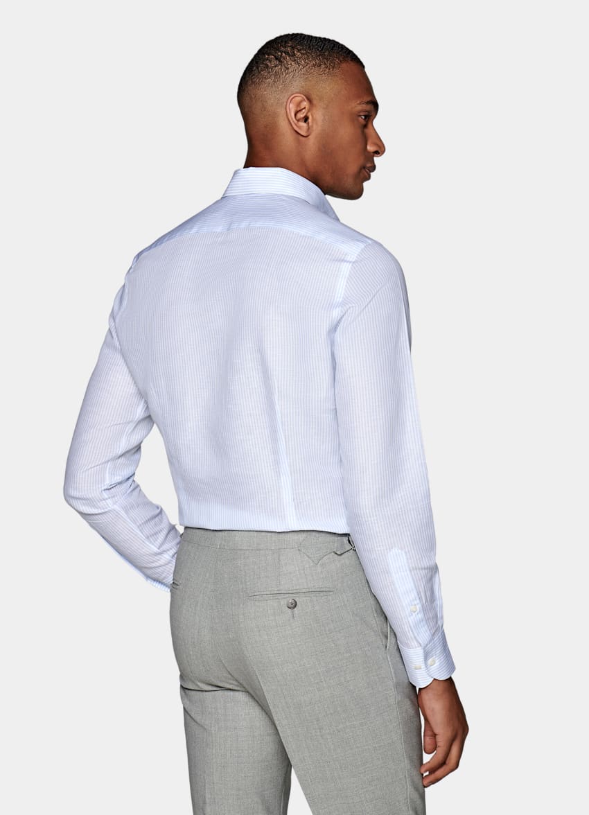 SUITSUPPLY 意大利 Albini 生产的棉、亚麻面料 浅蓝色条纹府绸特别修身剪裁衬衫