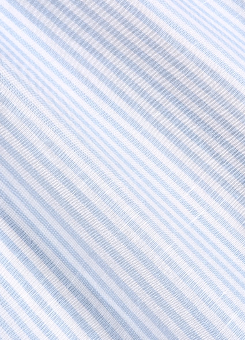 SUITSUPPLY Cotton Linen by Albini, Italy Light Blue Striped Poplin Extra Slim Fit Shirt