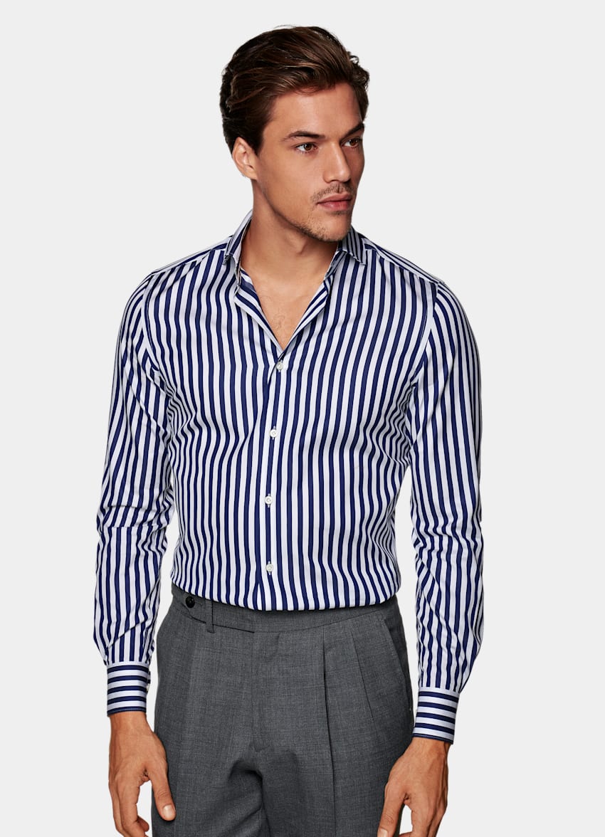 Have learned shell mixer Navy Striped Twill Extra Slim Fit Shirt | Cotton Tencel | Suitsupply Online  Store