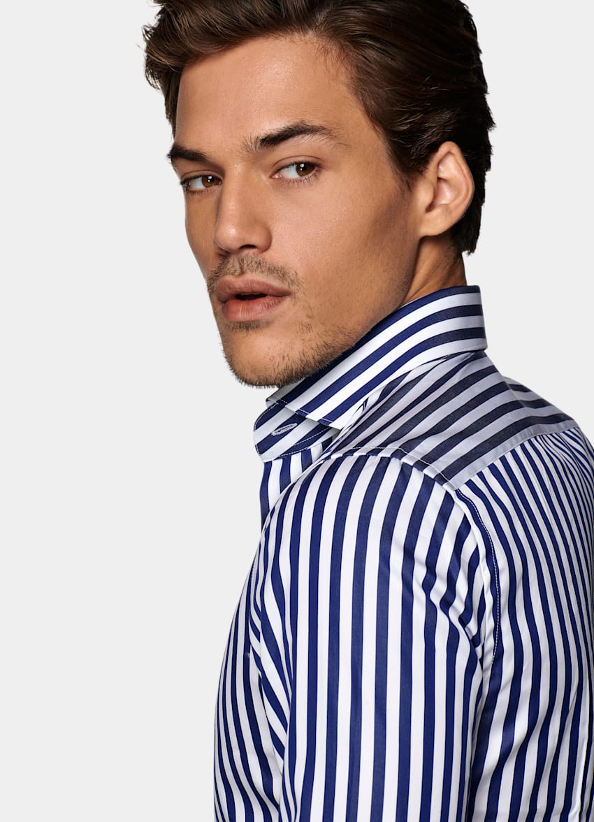 Navy Stripe Twill Extra Slim Fit Shirt 