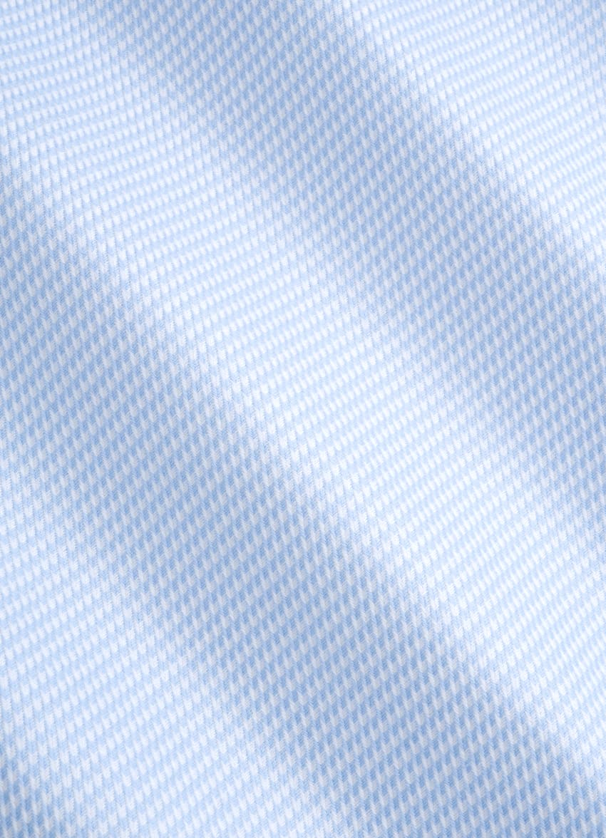 SUITSUPPLY Pure Cotton Traveller Light Blue Houndstooth Twill Slim Fit Shirt