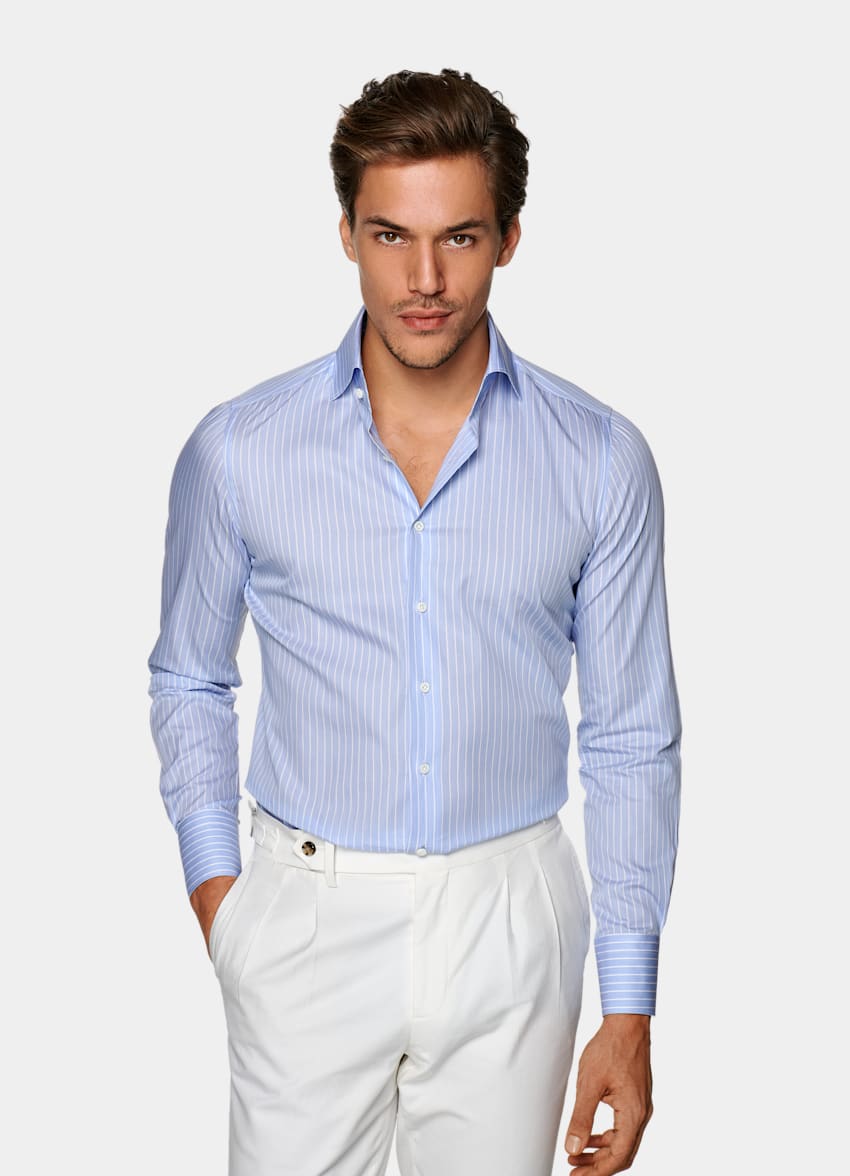 Mid Blue Stripe Poplin Extra Slim Fit Shirt | Egyptian Cotton ...