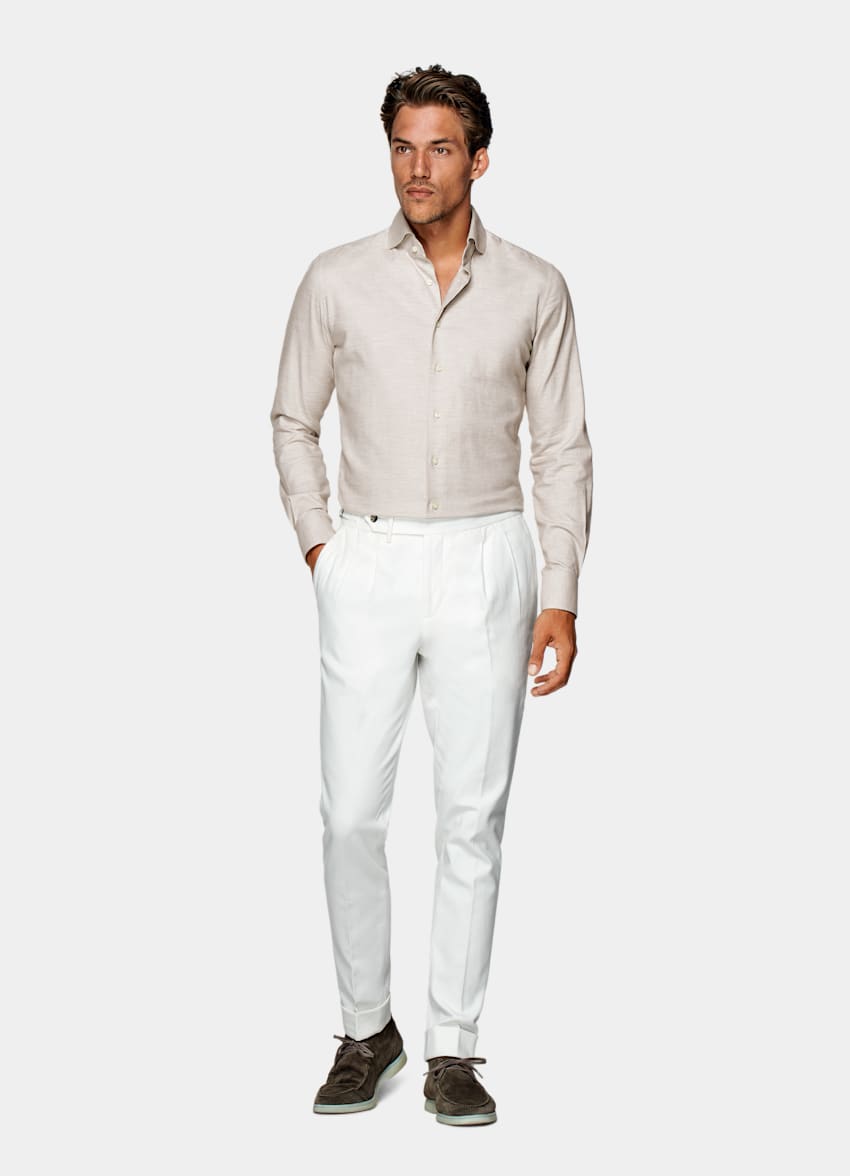 Light Brown Twill Slim Fit Shirt | Egyptian Cotton Flannel | Suitsupply ...